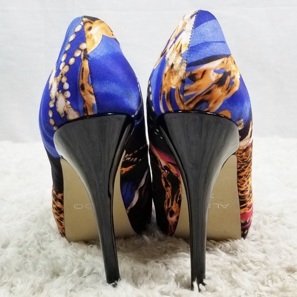 PRICED JUST RIGHT! Aldo Pumps Jewelry Mixed Print Platform Heels Sz 37 (US 6.5) - Picture 4 of 12